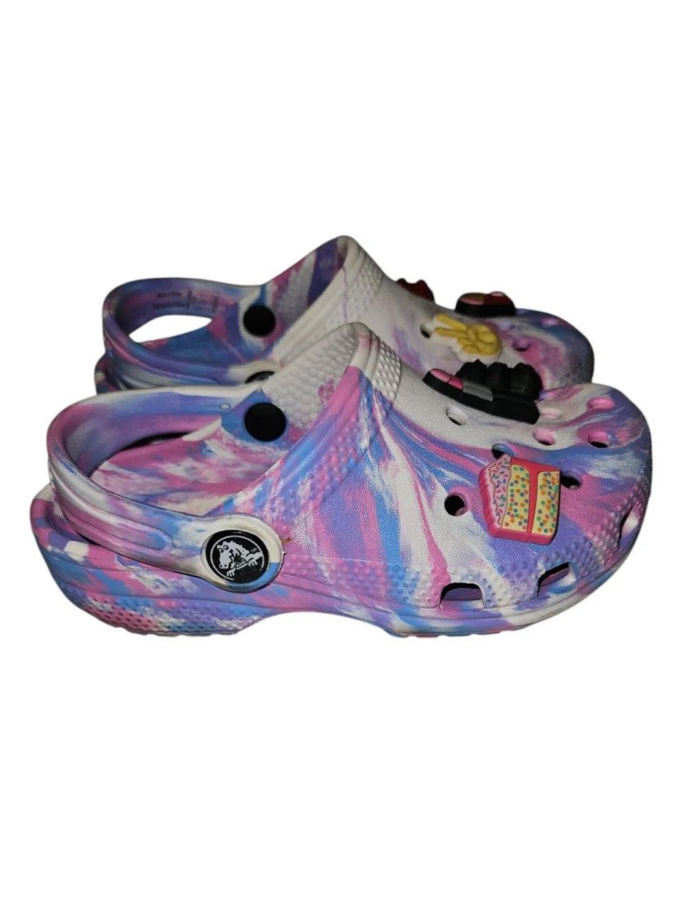 Girls Size 10 Crocs w/shoe charms Toddler Tie Dye